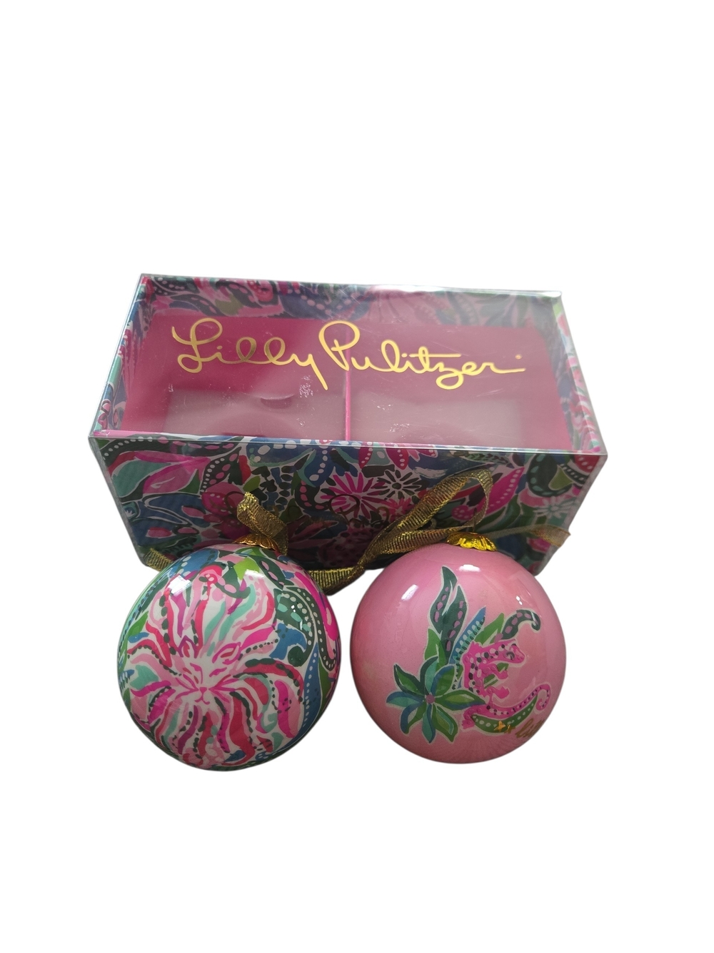 Lilly Pulitzer Pink Floral Oasis Golden Hour Ornament Duo